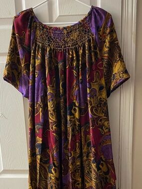 Smocked Dress in Purple, Burgundy & Gold
